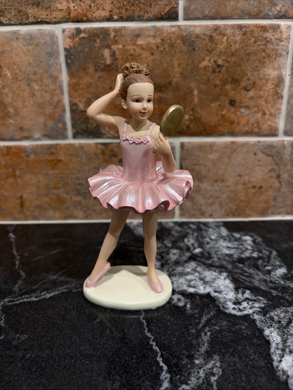 Pink Ballerina Figurine Holding Mirror